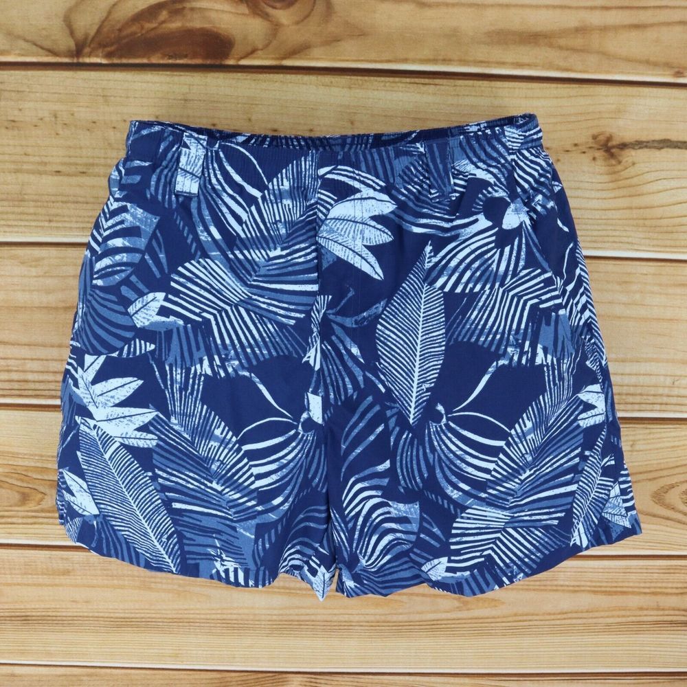 Columbia Swim Trunks w/ Liner Mens Size M Blue White Floral Pockets Drawstring